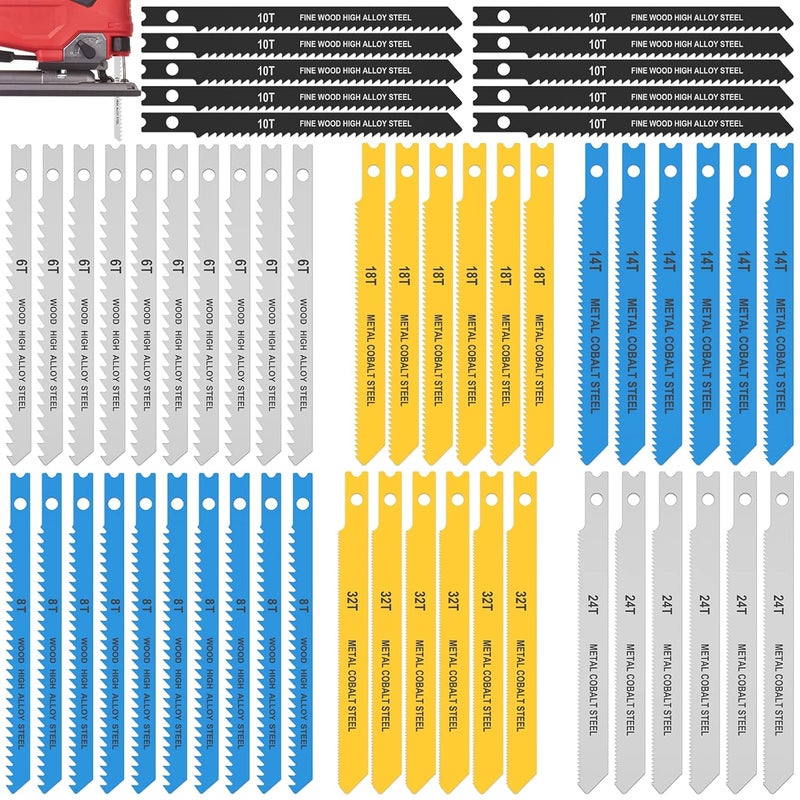 KNFFSAAJL 54Pcs Jig Saw Blade for Wood High Carbon Steel U Shank Jigsaw Blades Wood Jigsaw Blades Set Down Cut Jigsaw Blade Set with Storage Case for Plastic Metal Cutting 6T 8T 10T 14T 18T 24T 32T (54PCS) - Image 1